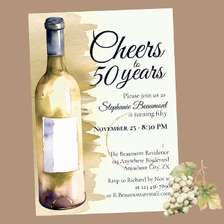 Elegant Modern Cheers White Wine 50. Geburtstag Einladung