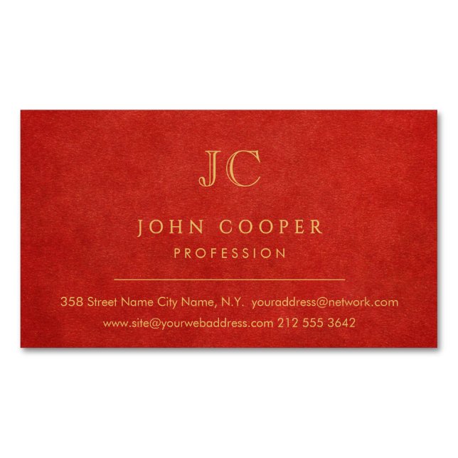Elegant Modern Chic Rot und Gold  Magnetische Visitenkarte (Vorderseite)