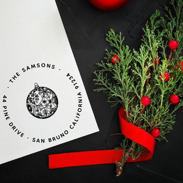 Elegant Modern Christmas Bauble Name & Adresse Permastempel (Von Creator hochgeladen)