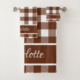 Elegant Modern Cinnamon Brown White Buffalo Checks Badhandtuch Set