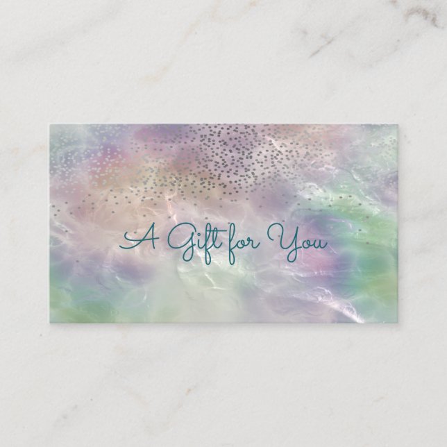 Elegant Modern Confetti Shiny Holographic Pearl Rabattkarte (Vorderseite)