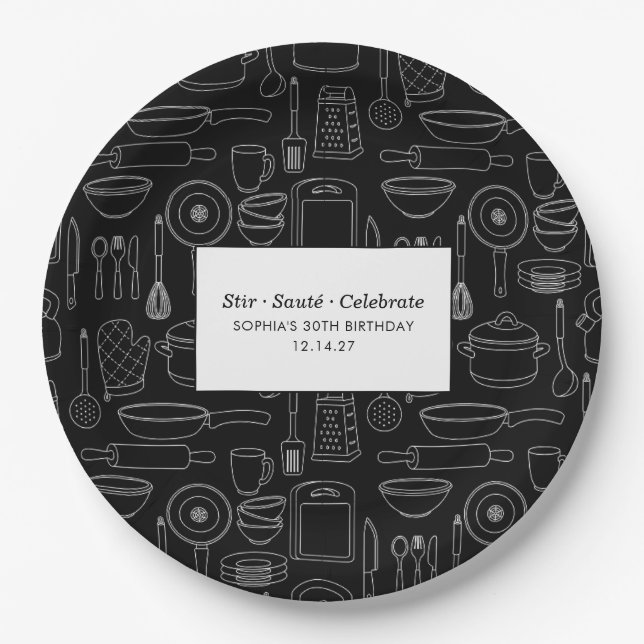 Elegant Modern Cooking Party Chef Birthday Party Pappteller (Vorderseite)