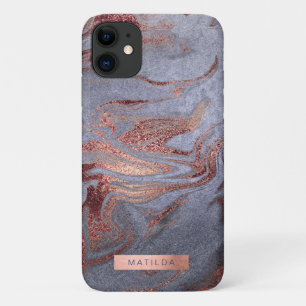Elegant modern copper rose gold blue marble look Case-Mate iPhone hülle
