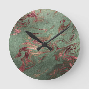 Elegant modern copper rose gold green marble look runde wanduhr