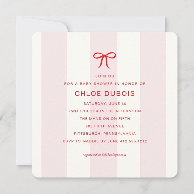 Elegant Modern Coquette Pink Baby Shower  Einladung (Vorderseite)