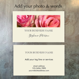 Elegant Modern Cream Custom Floral Photo Template  Visitenkarte