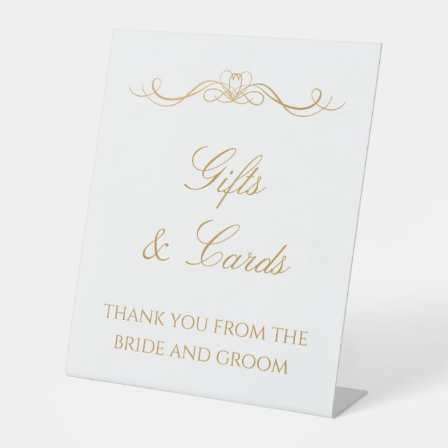 Elegant Modern Custom Gold Script Gifts Wedding Sockelschild (Vorderseite)
