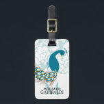 Elegant Modern Damask Peacock Personalisiert Gepäckanhänger<br><div class="desc">Hellblauer und weißer Damast-Hintergrund illustriert mit einem herrlichen Pfau. Personalisieren Sie es mit Ihrem Namen oder Monogramm. Clipart von Riefka Design.</div>