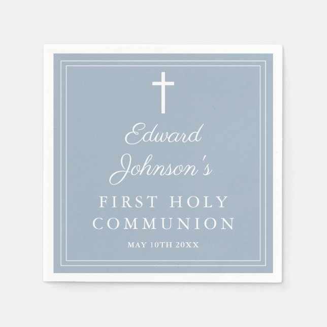 Elegant Modern Dusty Blue First Holy Communion Serviette (Vorderseite)