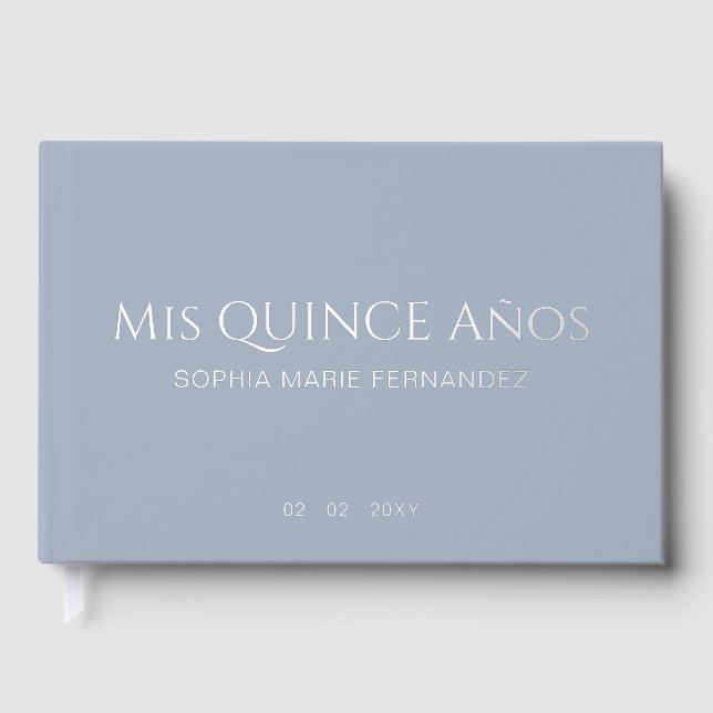 Elegant Modern Dusty Blue Quinceañera Gästebuch (Vorderseite)