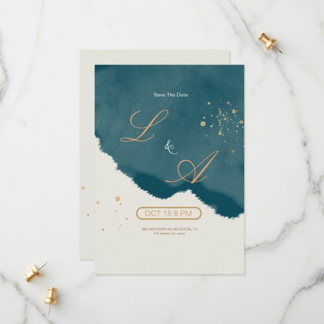 Elegant Modern Emerald Green Save The Date (Vorderseite/Rückseite Beispiel)