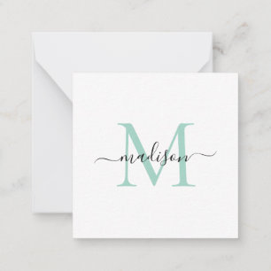 Elegant Modern Feminine Monogram Script Mint Green Mitteilungskarte