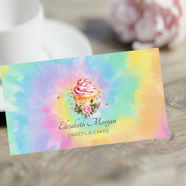 Elegant Modern Floral Cupcake Tie Dye Bakery Visitenkarte (Von Creator hochgeladen)