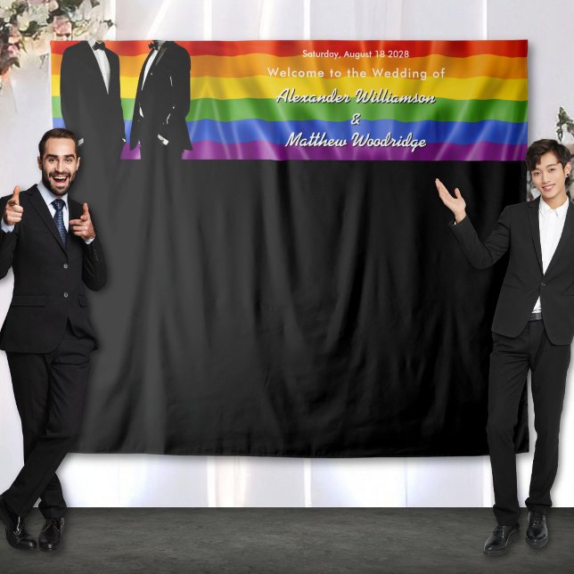 Elegant Modern Gay Men Rainbow Wedding Backdrop Wandteppich (Von Creator hochgeladen)
