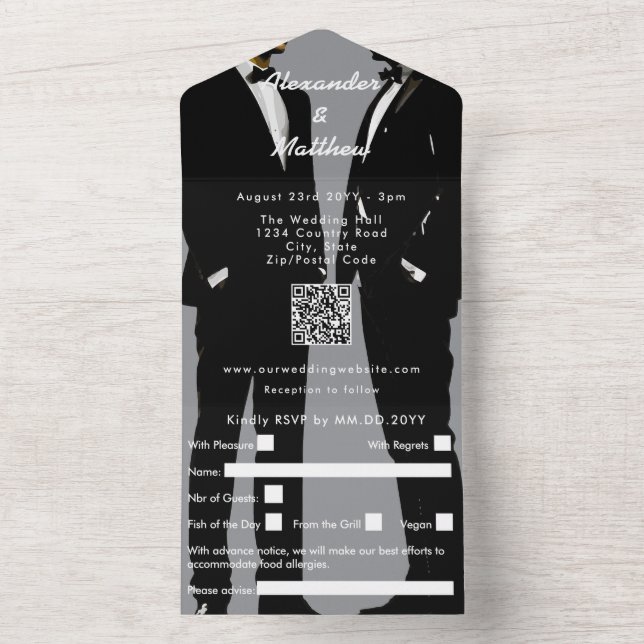 Elegant Modern Gay Men Wedding All In One Einladung (Innen)