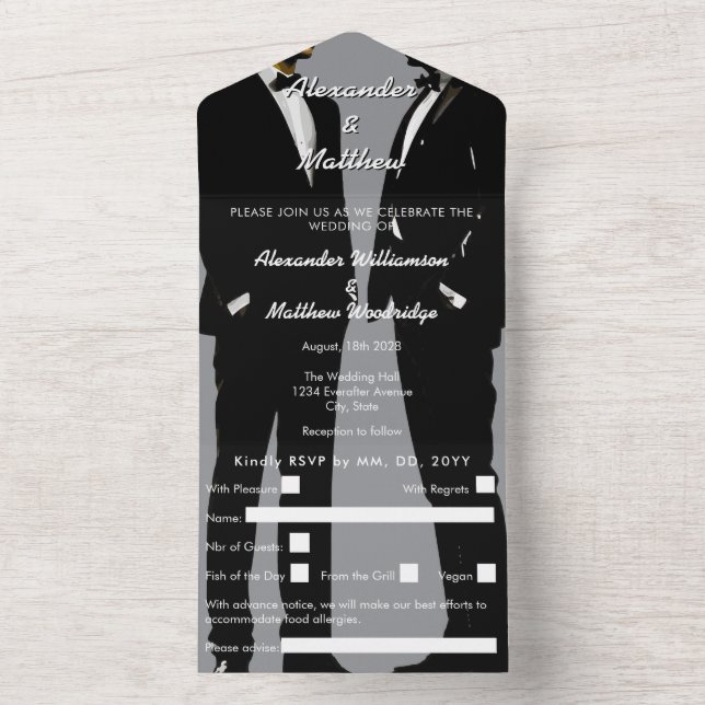 Elegant Modern Gay Men Wedding All In One Einladung (Innen)