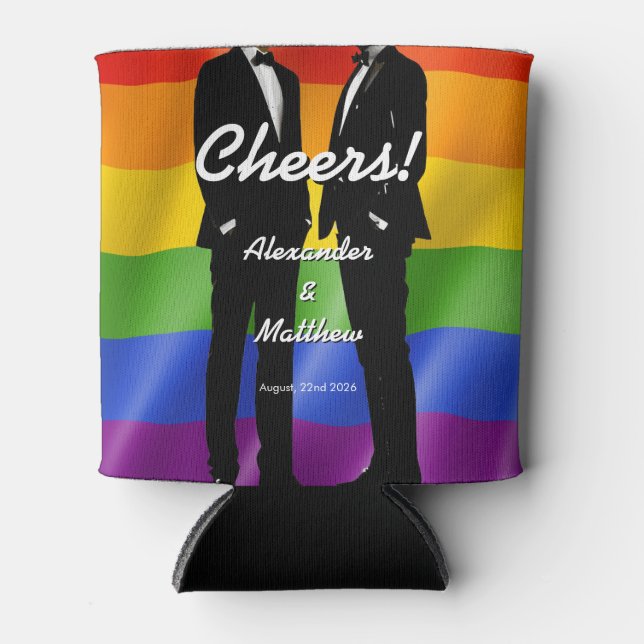 Elegant Modern Gay Men Wedding Rainbow Dosenkühler (Vorderseite)
