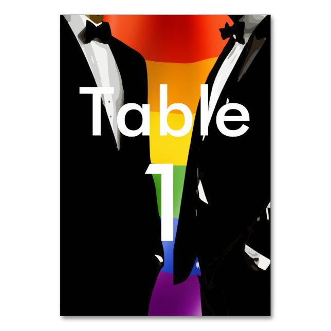 Elegant Modern Gay Men Wedding Rainbow Tischnummer (Vorderseite)