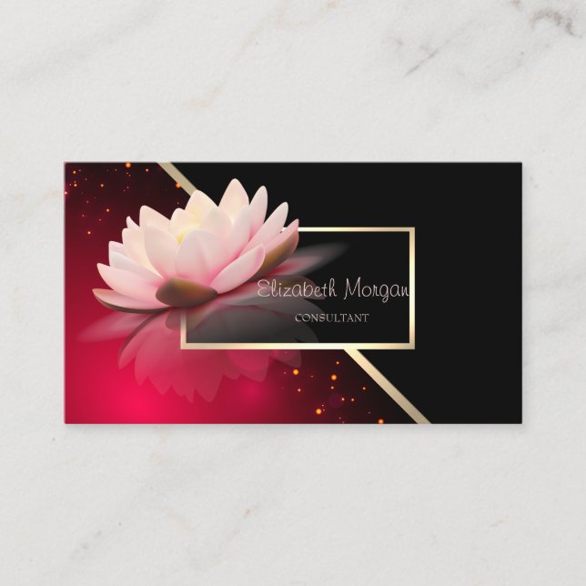 Elegant Modern Geometrisch, elegant Lotus Rot Visitenkarte (Vorderseite)