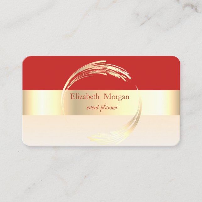 Elegant modern gestreift Stilvoll Rot, Gold Visitenkarte (Vorderseite)