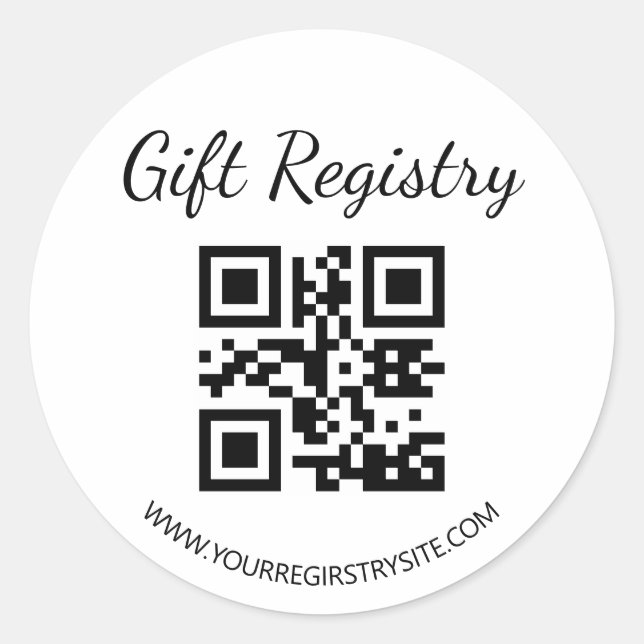 elegant modern gift registry qr code baby shower runder aufkleber (Vorderseite)