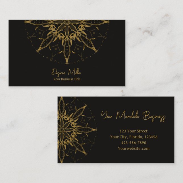 Elegant Modern Gold Black Bohemisch Mandala Visitenkarte (Vorne/Hinten)