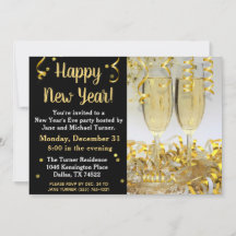 Elegant Modern Gold Black New Year's Einladung