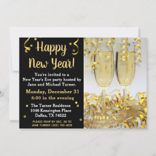 Elegant Modern Gold Black New Year's Einladung