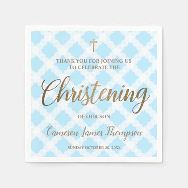 Elegant Modern Gold Blue Boy Christening Serviette (Vorderseite)