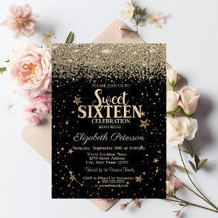 Elegant Modern Gold Diamanten Sterne Schwarz Sweet Einladung