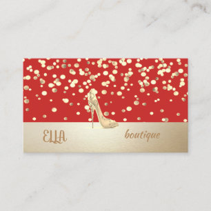 Elegant, Modern, Gold Konfetti, High Heels, Rot Visitenkarte