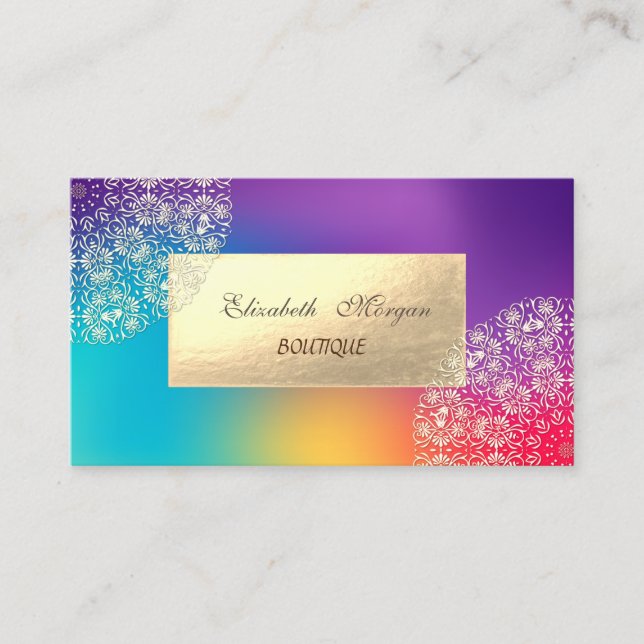 Elegant Modern Gold Lace Holographic Visitenkarte (Vorderseite)