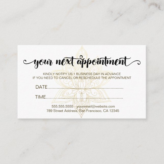 Elegant Modern Gold Lotus Flower Script Terminkarte (Vorderseite)