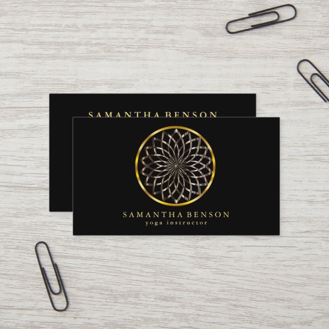 Elegant Modern Gold Lotus Logo Stilvoll aus Kupfer Visitenkarte (Vorderseite/Rückseite Beispiel)