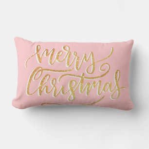 Elegant Modern Gold Pink Frohe Weihnachtsschrift Lendenkissen