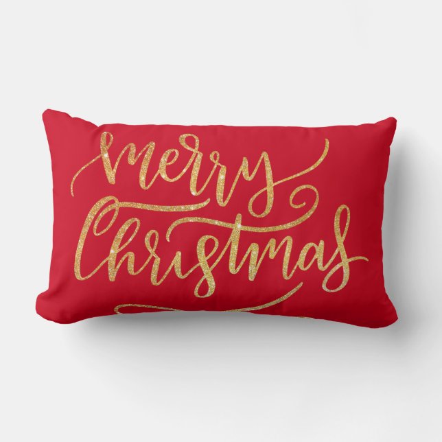 Elegant Modern Gold Sparkle Frohe Weihnachten Rot Lendenkissen (Vorderseite)