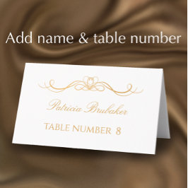Elegant Modern Gold & White Wedding Name & Table Platzkarte