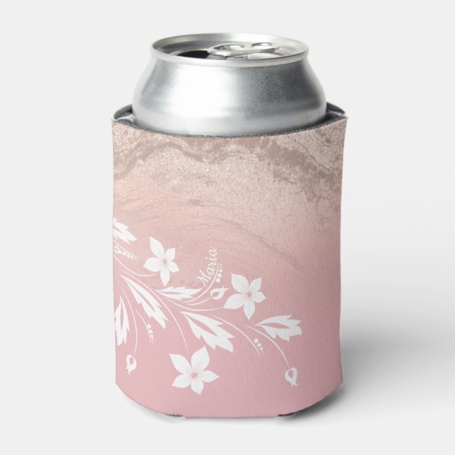 Elegant modern gradient rose gold glitter floral dosenkühler (Kanne Vorderseite)