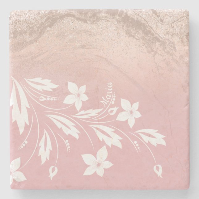 Elegant modern gradient rose gold glitter floral steinuntersetzer (Vorderseite)
