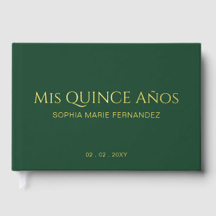 Elegant Modern Green Gold Quinceñera Gästebuch