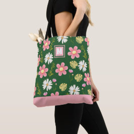 Elegant Modern Green Pink Floral Tasche