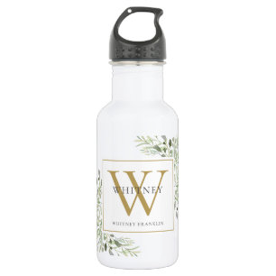 Elegant Modern Greenery Gold Monogram Edelstahlflasche