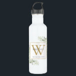 Elegant Modern Greenery Gold Monogram Edelstahlflasche<br><div class="desc">Elegante Aquarell-Blätter in Monogramm Wasserflasche mit einem Monogramm-Initial. Entwickelt von Thisisnotme©</div>