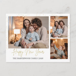Elegant Modern Happy New Year 3 Multi Photo Feiertagspostkarte