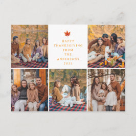 Elegant Modern Happy Thanksgiving Autumn 5 Photo Feiertagspostkarte