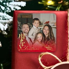 Elegant Modern Holiday Family Christmas Photo Gift Quadratischer Aufkleber