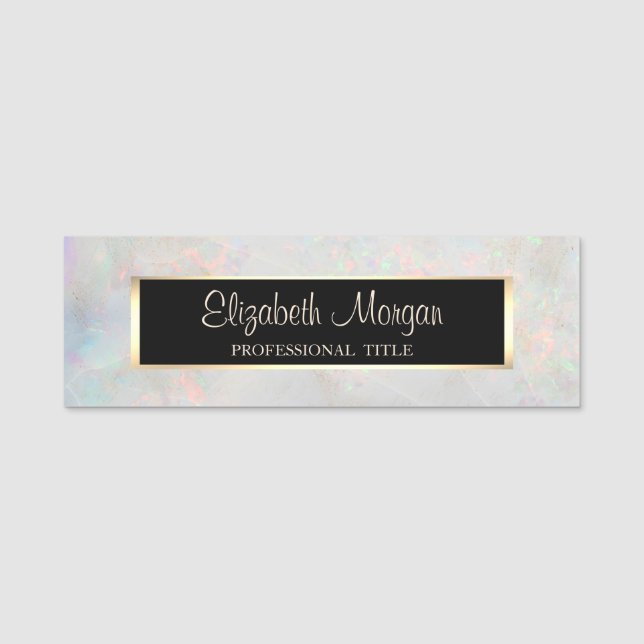 Elegant, modern, holografisch, opal weiß namensschild (Vorderseite)