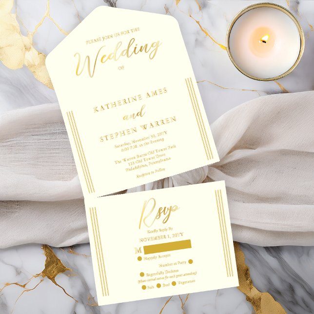 Elegant Modern Ivory Minimalist Wedding All-in-One-Einladung (Elegant Modern Ivory Minimalist Wedding All in One Gold Foil (inside--See Description) Invitation)
