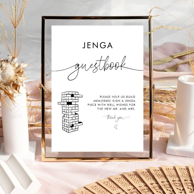 Elegant Modern Jenga Gästebuch Wedding Sign Sockelschild (Von Creator hochgeladen)