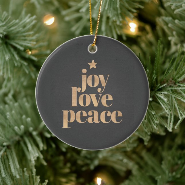 Elegant Modern Joy, Love & Peace Christmas Keramik Ornament (Baum)